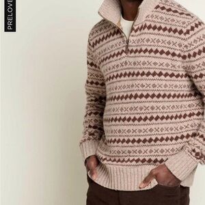 Toad&Co Men's Beige and Brown Fair Isle Zip Sweater Size Large
